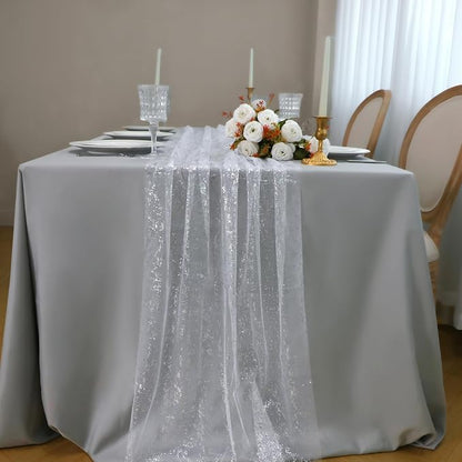 Snowkingdom 6 Pcs 10 FT Silver White Cheesecloth Table Runner Sheer Chiffon - Image 3