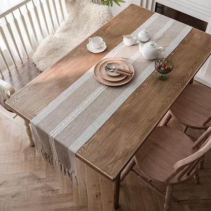Farmhouse Table Runner, Embroidered Striped Braided Coffee Boho Table Runner - Image 2