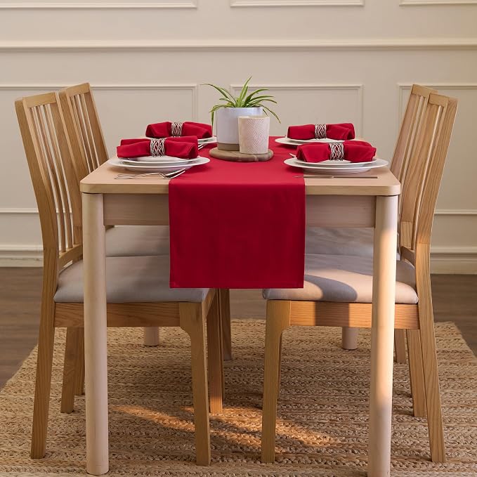 Encasa XO Table Runner, Cotton Canvas Dining Runner 13"x48" | Deep Red - Image 4