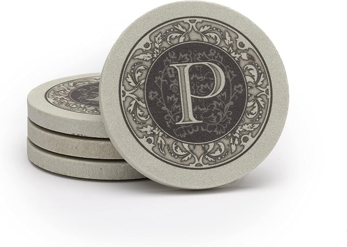 Thirstystone Monogram Round Natural Sandstone Coaster 4 Pack | 4" Diameter - Image 4