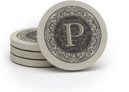 Thirstystone Monogram Round Natural Sandstone Coaster 4 Pack | 4" Diameter - Image 4
