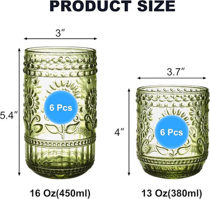 Green Drinking Glasses Set of 12, 16 Oz Highball & 13 Oz Cocktail Glasses - Image 4
