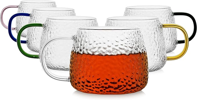 LUXU Hammered Tea Cups, Glass Coffee Mugs, 15 oz, Prefect by LUXU
