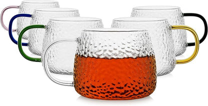 LUXU Hammered Tea Cups, Glass Coffee Mugs, 15 oz, Prefect by LUXU