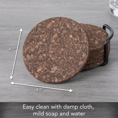 Thirstystone Set of 6 Thick Dark Cork Coasters in Black Coaster Holder | 4.7" - Image 4