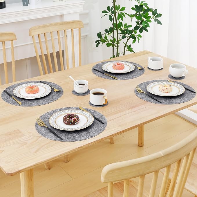 Homaxy Round Faux Leather Placemats and Coasters, Wipeable Place Mats, - Image 7