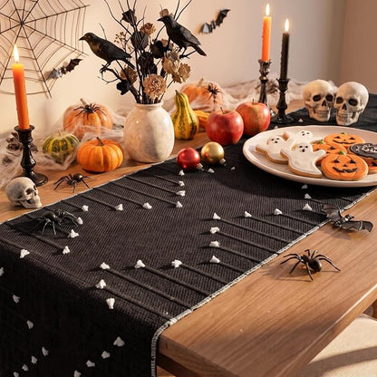 Artoid Mode Black Farmhouse Rustic Cotton Woven Table Runner, Seasonal - Image 4