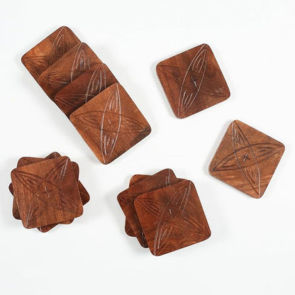 Table Coasters Wooden Coaster Drink Coasters for Tabletop Protection Outdoor Coasters Coffee Table Coasters Set of 12 - Cup Mat Drink Hot Pads Mats Set - Rust Brown