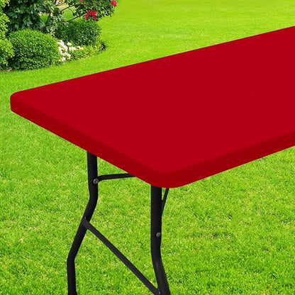 Smiry Rectangle Picnic Table Cloth, Waterproof Elastic Fitted Tablecloths for 8 Foot Tables, Washable Polyester Table Cover for Camping, Indoor and Outdoor (Red, 36"x96")