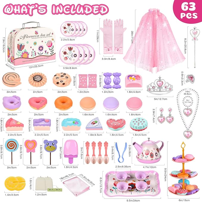 Tea Party Set for Little Girls, Princess Cape & Jewelry, Carrying Case - Image 3