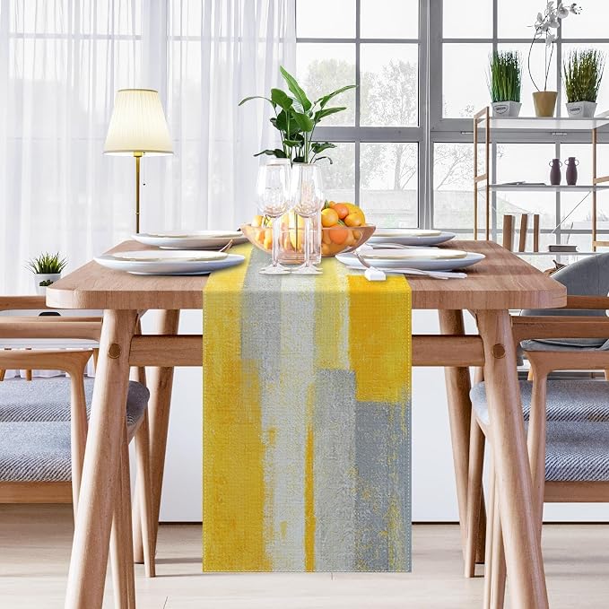 Emvency Table Runner, 13x72 Inch, Abstract Modern Yellow | Grey Art Dining Decor - Image 7