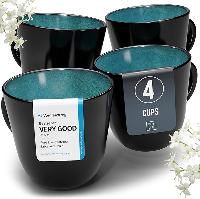 Large Stoneware Coffee Mugs Set of 4, 15.6 oz Coffee Cups by PURELIVING