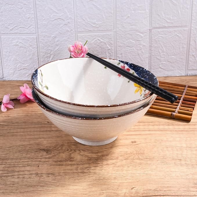 Japanese-Style Ceramic Ramen Bowl Set Set of 2, 8.2 Inch Porcelain Noodle Bowls - Image 5