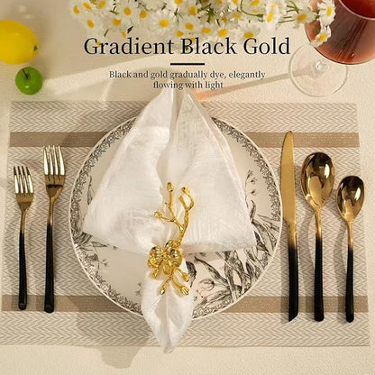 Black and Gold Silverware Set for 4 Modern 20 Piece Flatware Set Stainless Steel Mirror Polished Unique Black Gradual Change Gold Cutlery Utensils Sets for Home Kitchen Restaurant Nice Weight