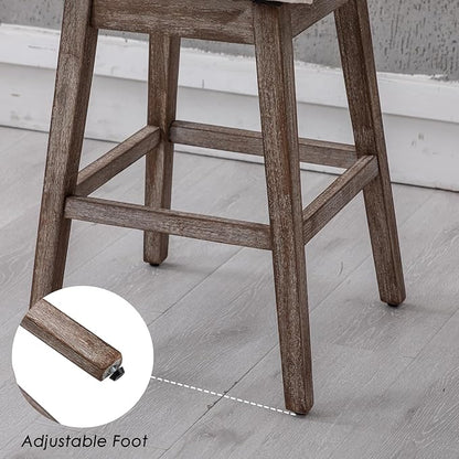 27.5" Counter Height Bar Stool, Linen Fabric Mid Century Modern Swivel Barstool with Back & Wood Legs Comfy Upholstered Counter Chair for Home Bar/Dining Room/Restaurant, Cream