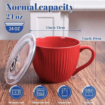 24oz Soup Mug with Handle & Lid, Microwave Soup Bowl/Cup, Ice Cream and - Image 2