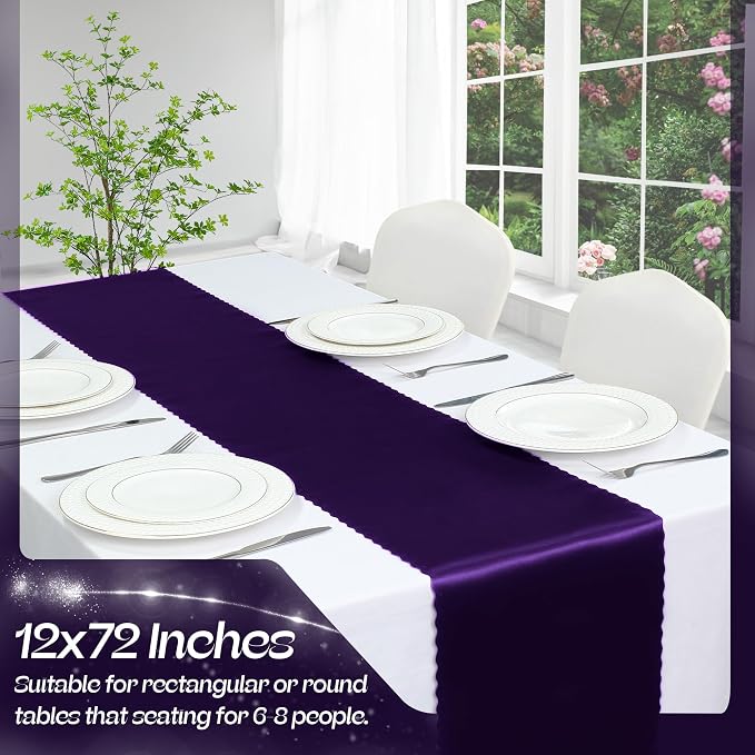 VACVELT Purple Satin Table Runners, 12x72 Inch, 12 Pack, Scalloped Edge | Silky - Image 3