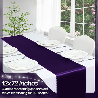 VACVELT Purple Satin Table Runners, 12x72 Inch, 12 Pack, Scalloped Edge | Silky - Image 3