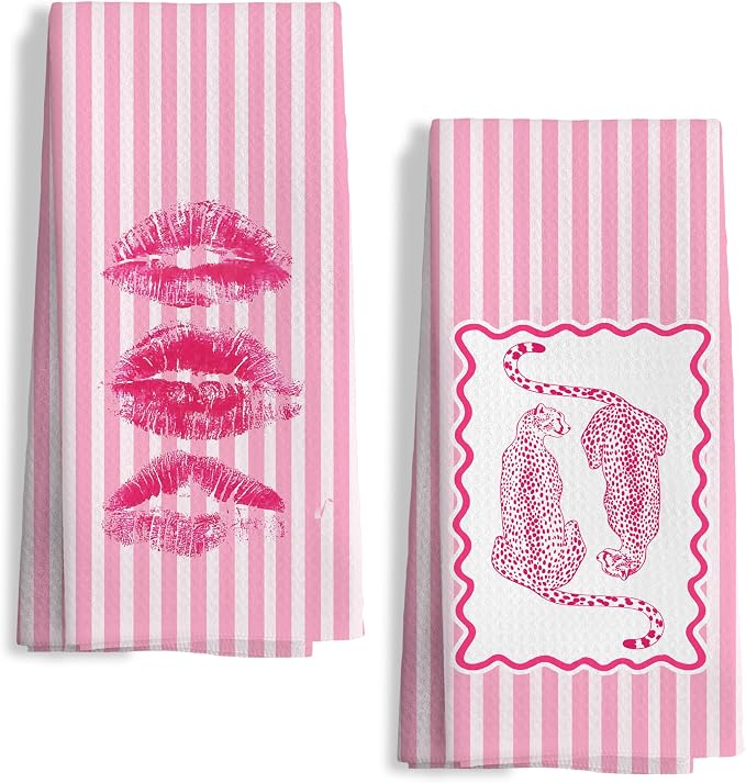 Preppy Pink Leopard Hand Towels by Unknown