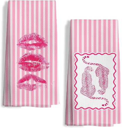 Preppy Pink Leopard Hand Towels by Unknown