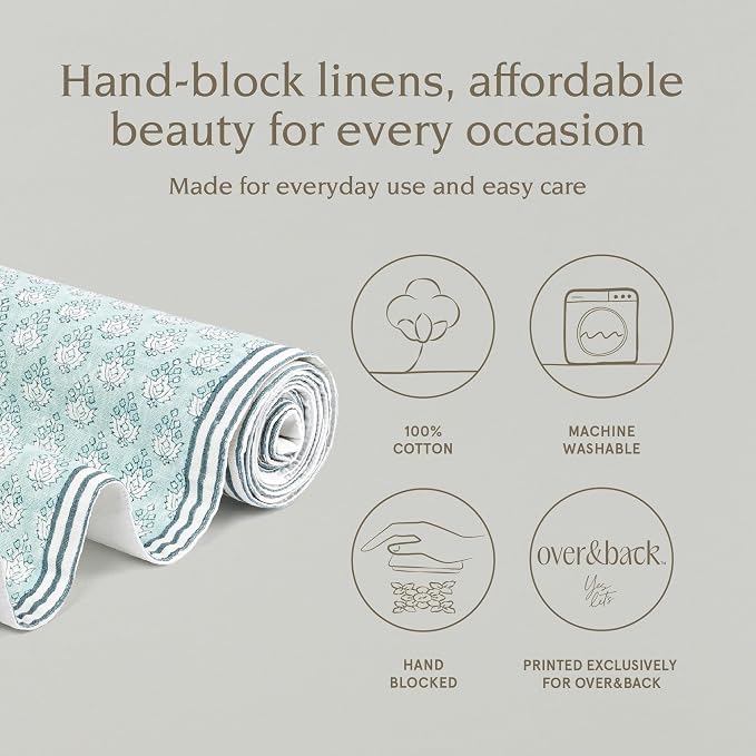 Over&Back 18x108 Hand-Blocked Printed Cotton Table Runner - Image 2