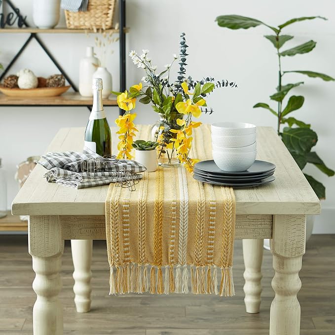 DII Farmhouse Braided Stripe Table Runner Collection, Honey Gold - Image 5