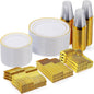 Goodluck 420 Pieces Gold Disposable Plates for 70 Guests, Plastic Plates for Party, Dinnerware Set of 70 Dinner and 70 Dessert Plates, 70 Spoons, 70 Forks, 70 Knives, 70 Cups