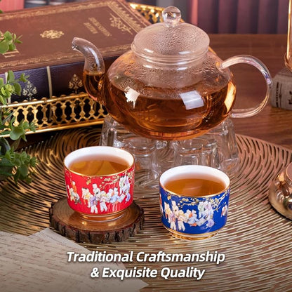 KAMMAK Tea Cups Set of 2, 3.53 Mini Ceramic Teacups Porcelain Handleless Vintage - Image 6