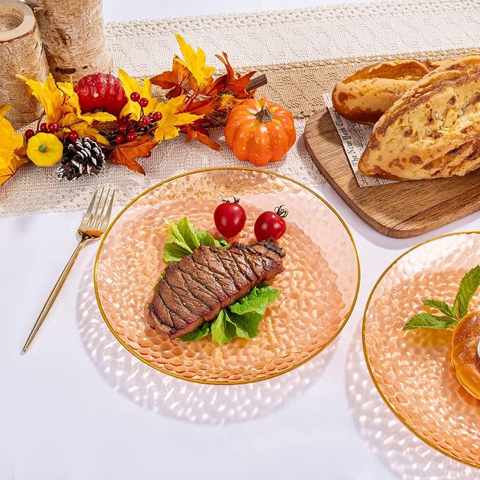 Rubtlamp 100Pcs Orange Plastic Dinner Plates, 10 Inch Disposable Orange Dinner - Image 3