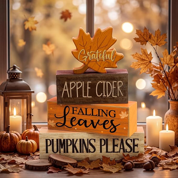 Moucuny 4 Pcs Fall Decoration for Home Wooden Maple Leaf Thanksgiving Table - Image 8