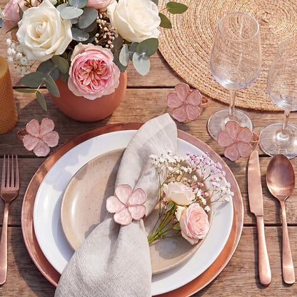 Patelai Set of 6 Rose Gold Napkin Rings Pink Napkin Ring Holders | Decorative - Image 3