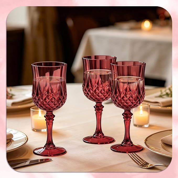 7OZ Plastic Wine Glasses, Reusable Vintage Goblets Unbreakable Drinking Glasses - Image 4
