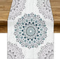 Boho Flower Table Runner, Bohemian Turquoise Mandala White Teal Floral Kitchen by JanJCurt