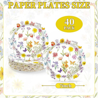 40 Pcs Spring Floral Paper Plates | 7 Inch Assorted Wildflower Disposable - Image 2