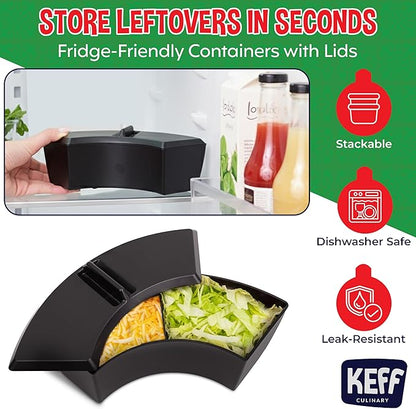 KEFF Taco Tuesday Kit - Taco Bar Serving Set for a Party, Lazy Susan Serving Dish 6 Sections, 4 Tacos Holder, Condiment Containers, Squeeze Bottles, Tongs, Recipes & Instructions - Tailgate Essentials