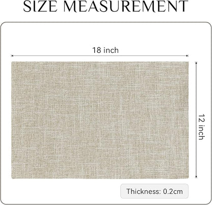 Softalker Faux Linen Placemats Set of 6-12 x 18 Inch, Heat Resistant Double Layered Durable Burlap Farmhouse Place Mats, Non-Slip Washable Rustic Table Mats for Dining, Kitchen, Party（Beige