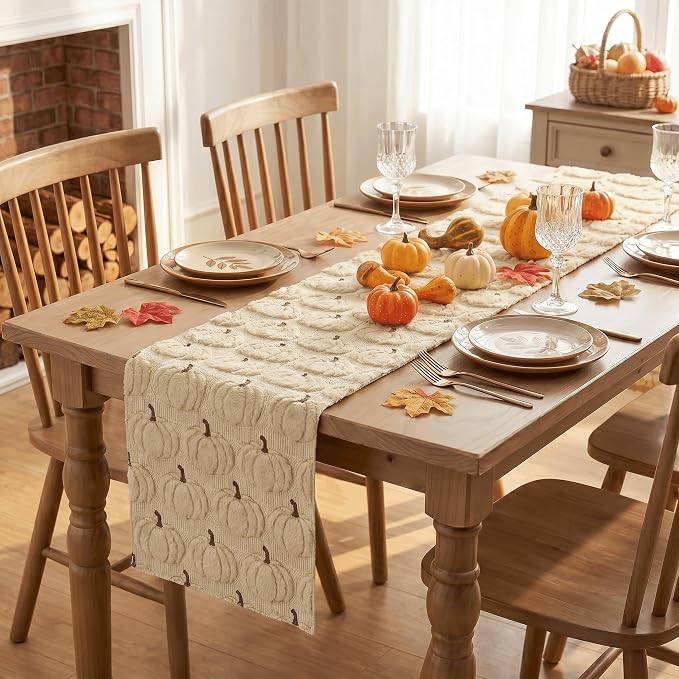 Artoid Mode Beige Soft Faux Fur Fall Table Runner 13x120 Inch | Seasonal - Image 4