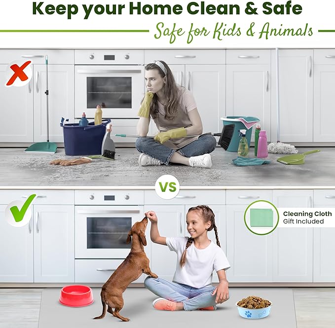 Premium Large Silicone Mat 28" x 20" Silicone Mat Heat Resistant, Kitchen Counter Mat Waterproof for Coffee Machine, Glass Top Stove Cover, Countertop Protector Air Fryer, Baking mat (Light Gray)