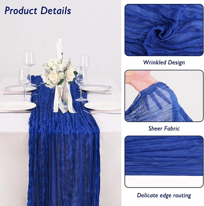 6 Pack Royal Blue Cheesecloth Table Runner 120 Inch Boho Wedding Decor | - Image 3