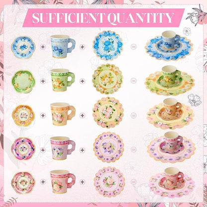 Nuogo 300 Pcs Vintage Floral Disposable Tea Party Set - Image 4