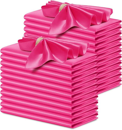 P Pothuiny 24 Pcs Hot Pink Satin Napkins 17 x 17 Inch, Satin Cloth Napkins | by P+Pothuiny