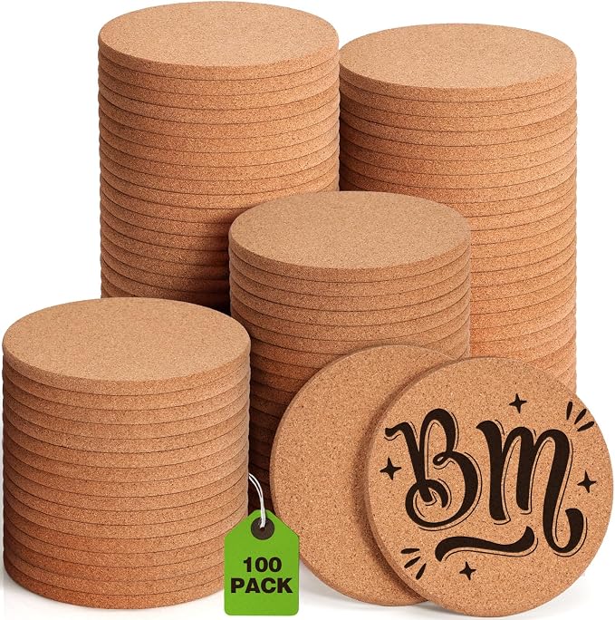 100 PCS Cork Coasters for Laser Engraving, Thick Absorbent Blank Coasters | 4 by GOHDODD