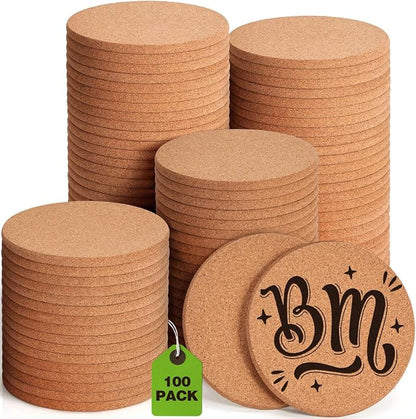 100 PCS Cork Coasters for Laser Engraving, Thick Absorbent Blank Coasters | 4 by GOHDODD