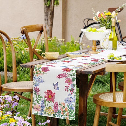 Summer Wildflower Table Runner Butterfly Burlap Table Runners, Watercolor - Image 9