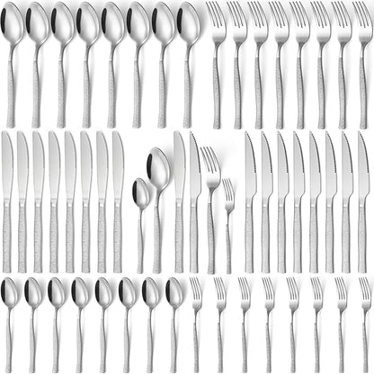 48-Piece Silverware Set,Stainless Steel Flatware Set with Steak Knives for 8,Include Knives Spoons and Forks Set,Tableware Cutlery Set for Home Kitchen Hotel Restaurant