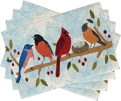 Seliem Spring Summer Birds Placemats Set of 4, Cardinal Bluebird Bullfinch | by Seliem