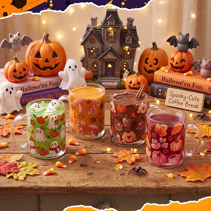Tioncy 4 Pcs Halloween Coffee Mugs 12 oz Ghost Glass Cups - Image 6