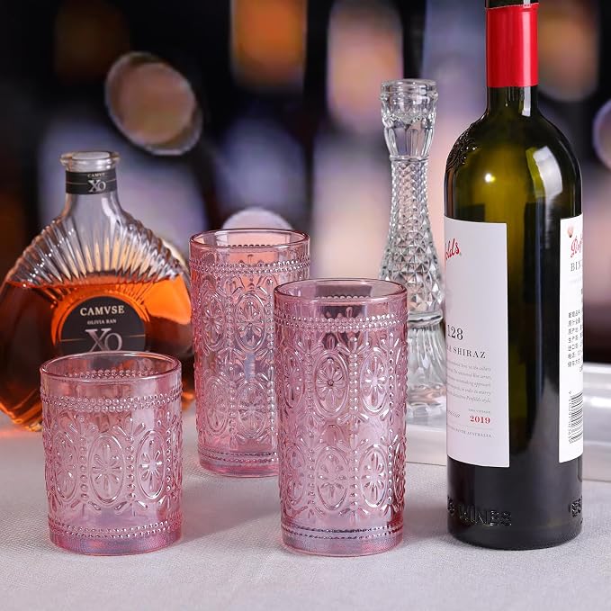 abrwyy Pink Drinking Glasses, 12oz Pink Glassware, Vintage Glassware | - Image 3
