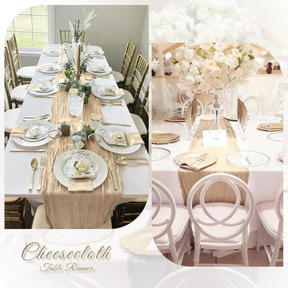 3 Pack Beige Cheesecloth Table Runner, 17 x 108 inch, Semi Sheer Boho Cheese - Image 6