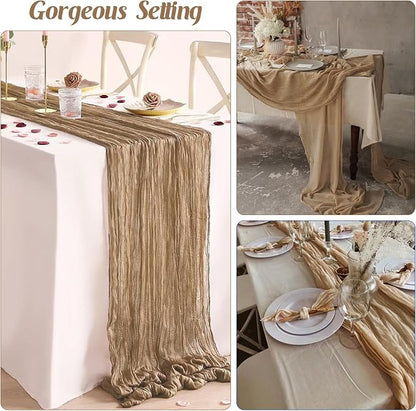 6 Pieces Nude 10FT Cheesecloth Table Runner Boho Gauze Fabric Table Runner - Image 6